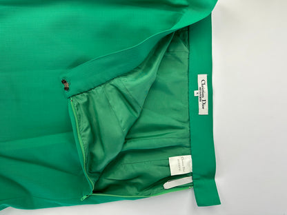 Vintage Dior Flared Satin Midi Skirt Late 1990s Emerald Green M