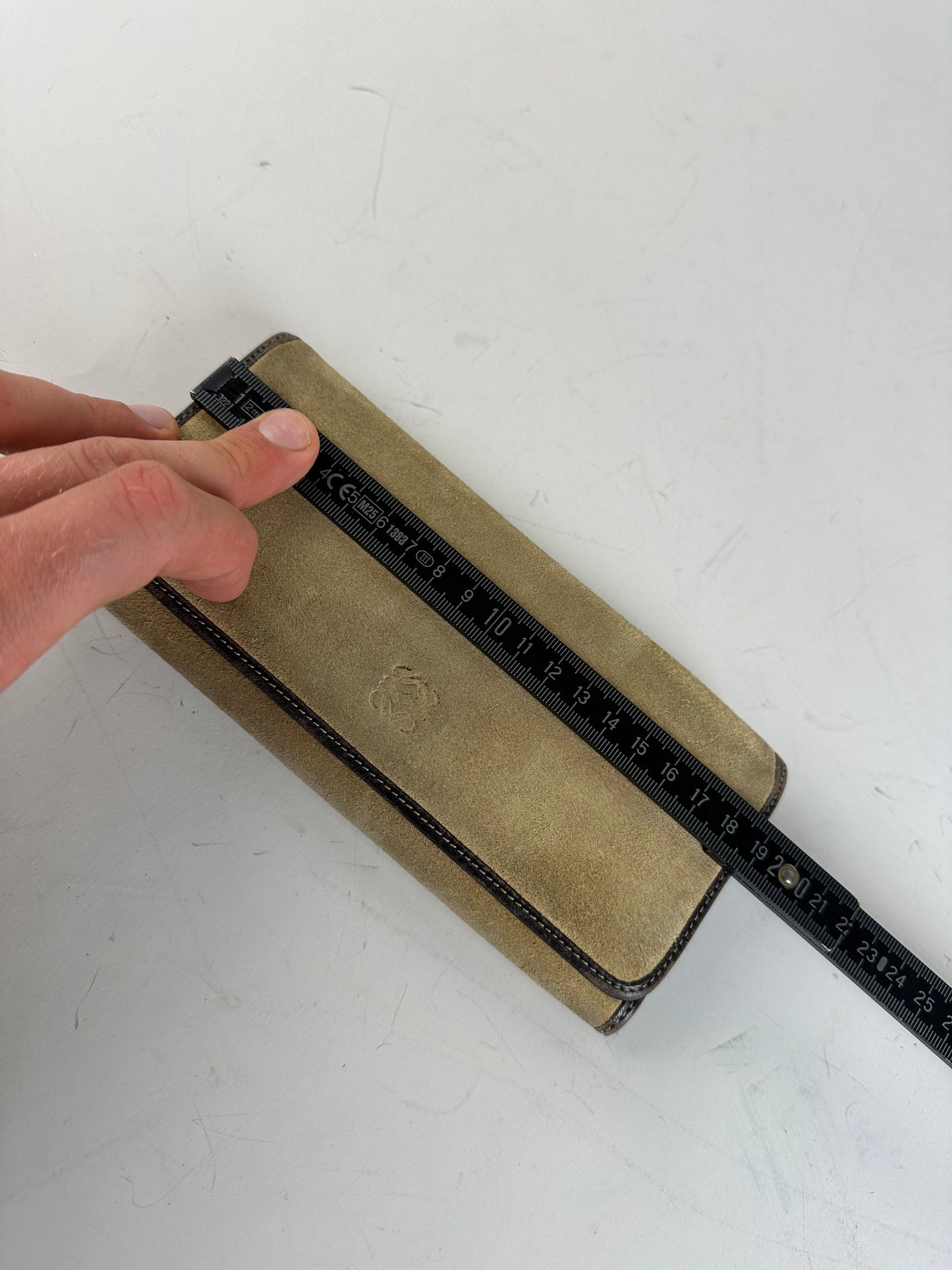 Vintage Loewe Suede Leather Trim Wallet Beige Gold