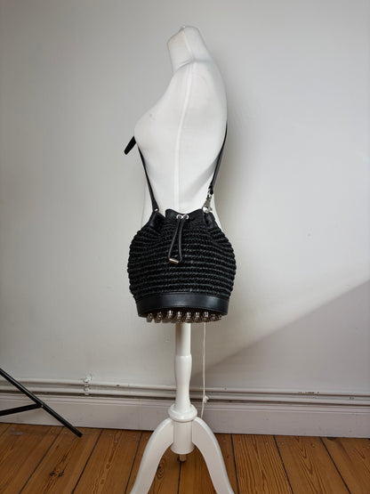 Vintage Alexander Wang Woven Straw Leather Bucket Bag c. 2016 Black