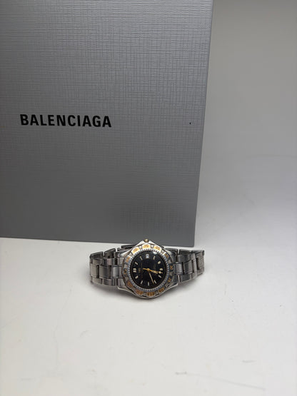Vintage Balenciaga Stainless Steel Bracelet Watch Black Gold