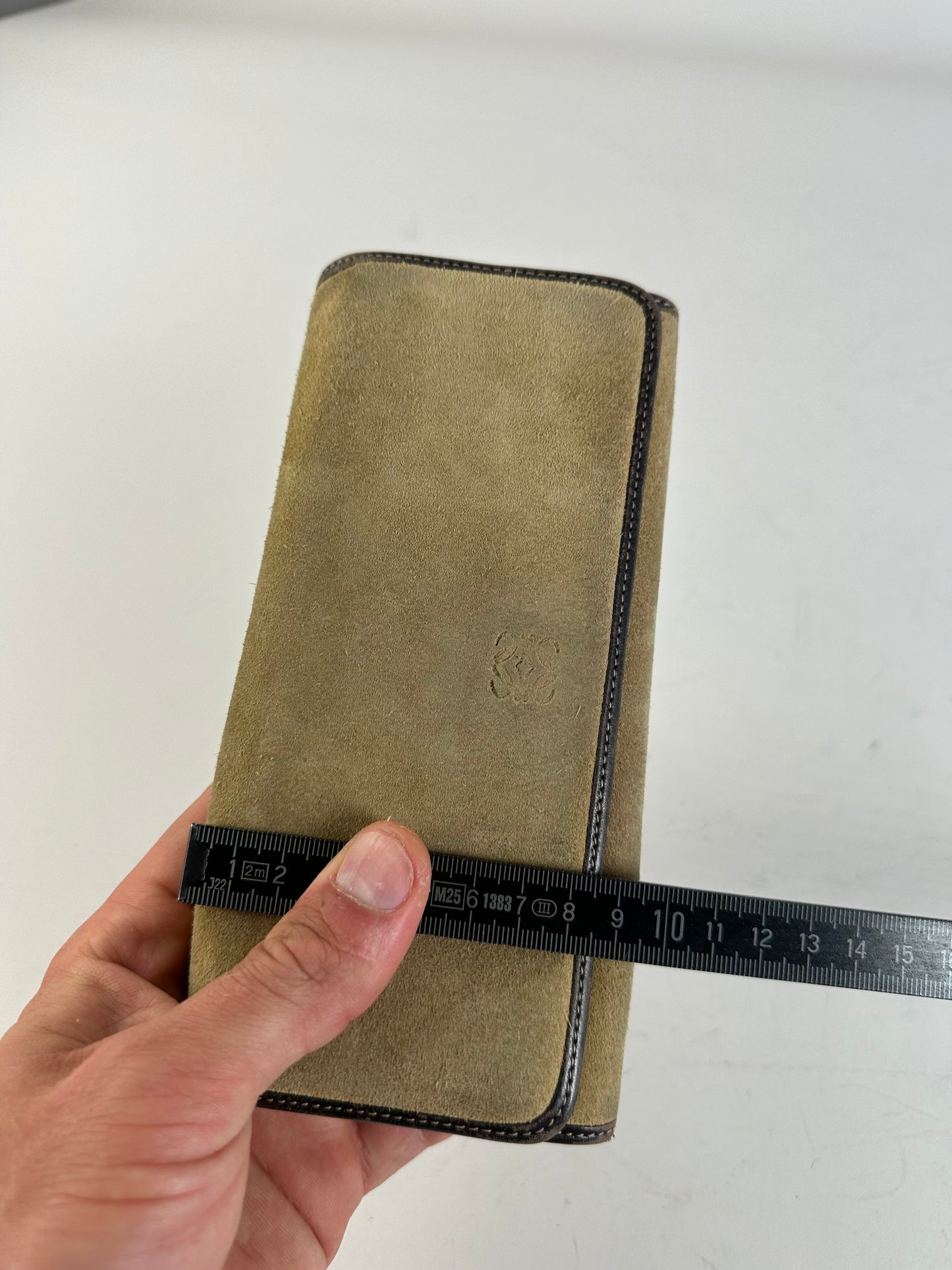 Vintage Loewe Suede Leather Trim Wallet Beige Gold