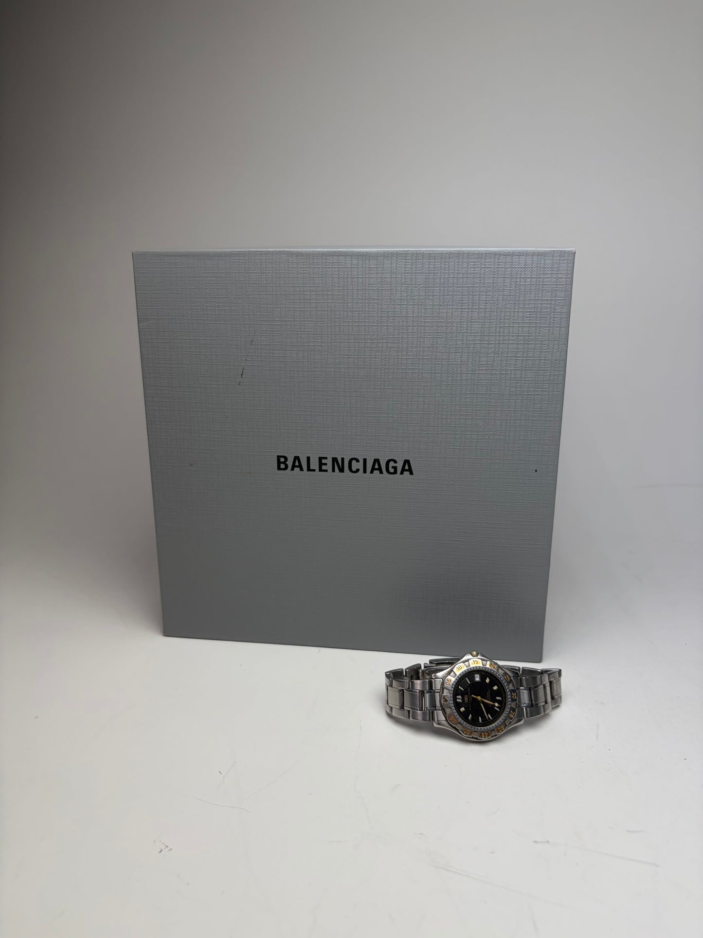Vintage Balenciaga Stainless Steel Bracelet Watch Black Gold