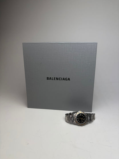 Vintage Balenciaga Stainless Steel Bracelet Watch Black Gold