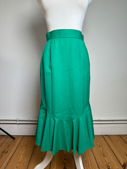 Vintage Dior Flared Satin Midi Skirt Late 1990s Emerald Green M