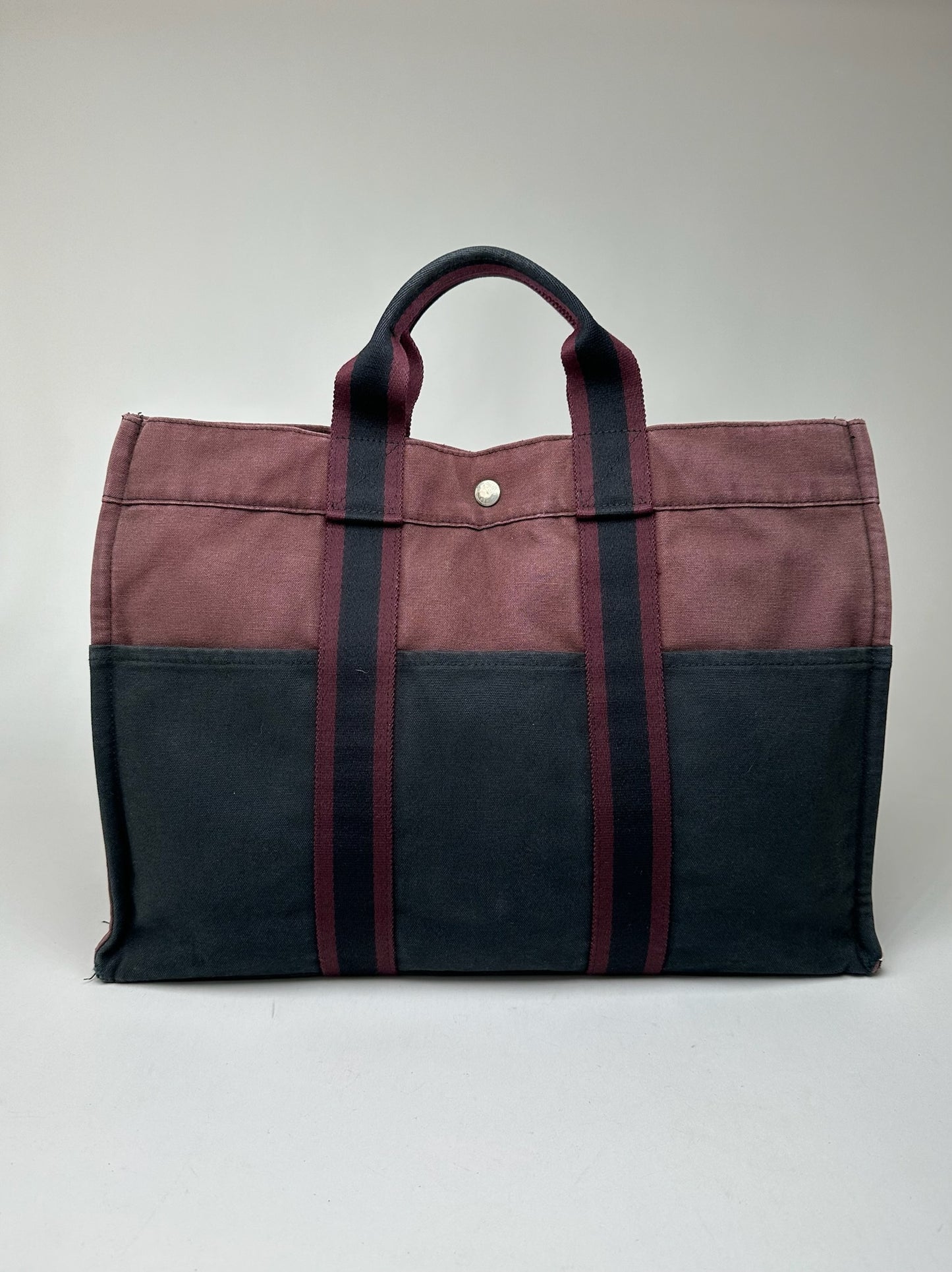 Vintage Hermes Canvas Shopper Purple Black