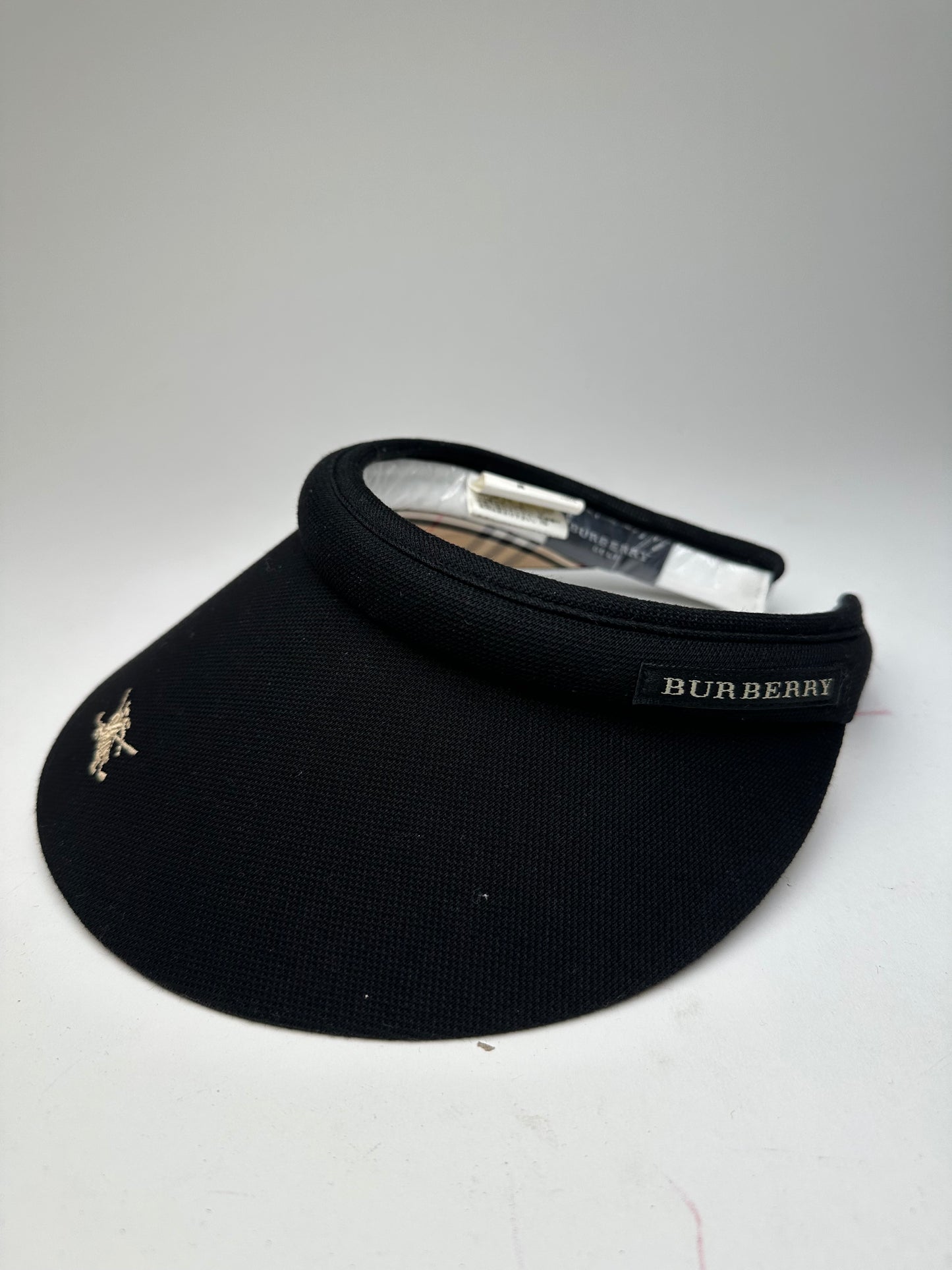 Vintage Burberry Golf Nova Check Lined Sun Visor Black M
