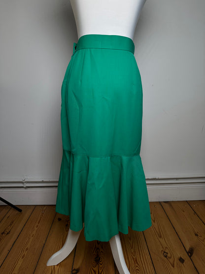 Vintage Dior Flared Satin Midi Skirt Late 1990s Emerald Green M