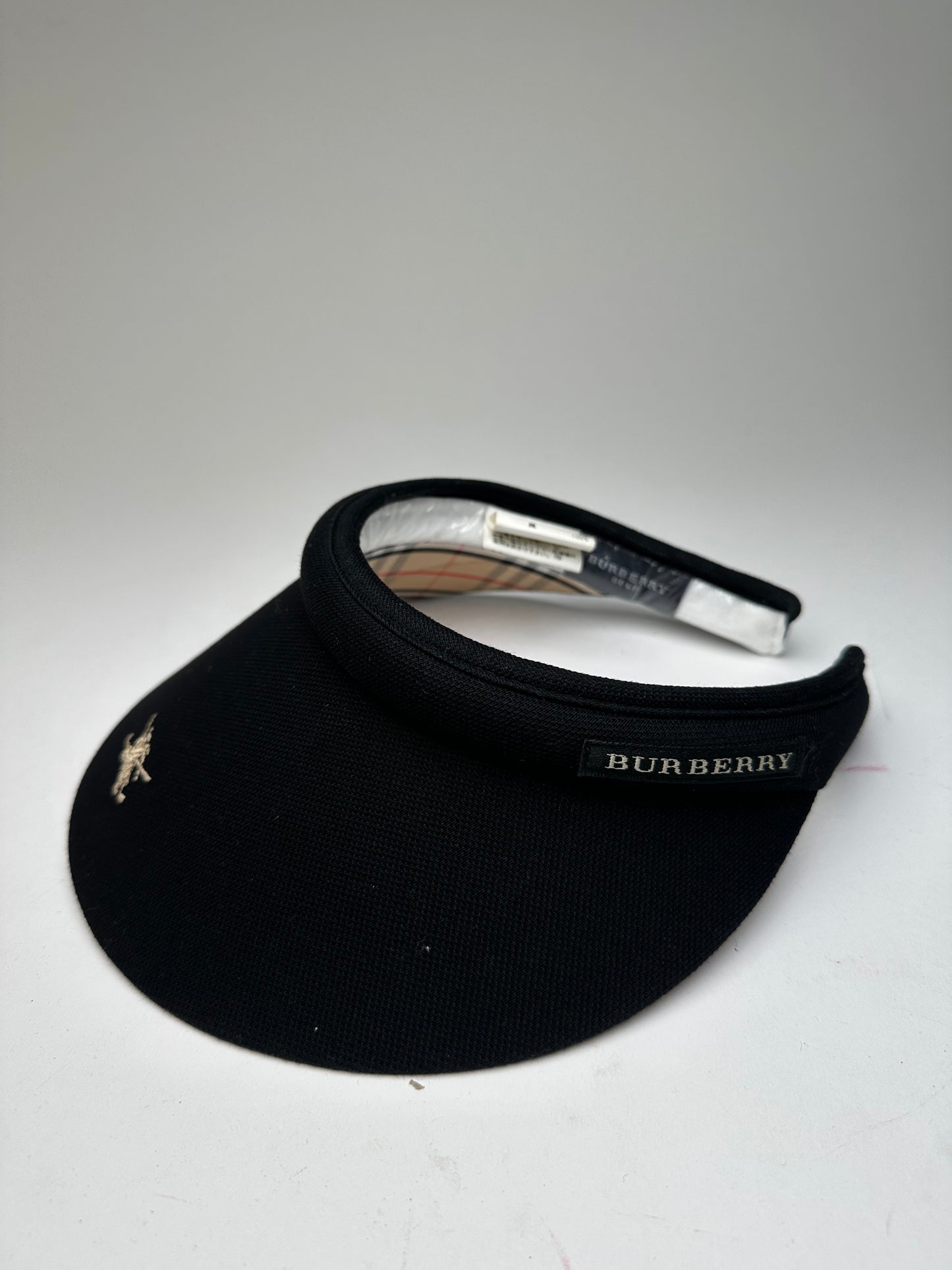 Vintage Burberry Golf Nova Check Lined Sun Visor Black M