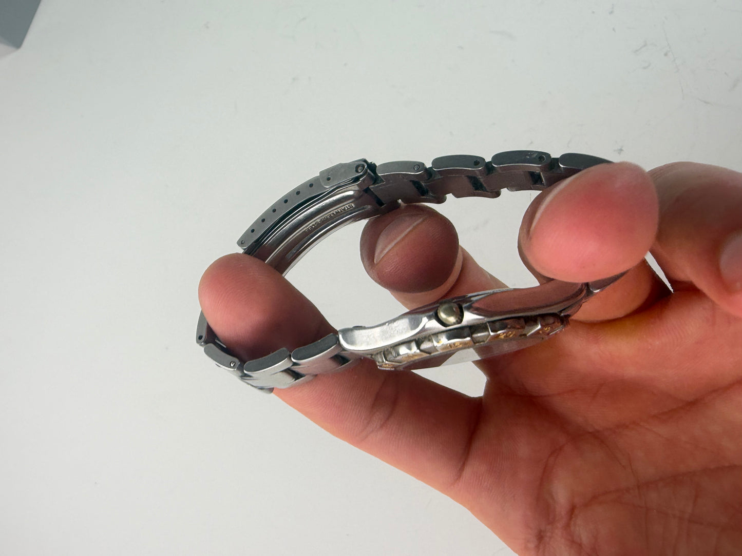 Vintage Balenciaga Stainless Steel Bracelet Watch Black Gold