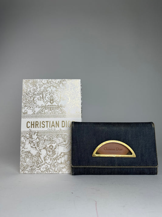 Vintage Dior Denim Flap Long Wallet Navy