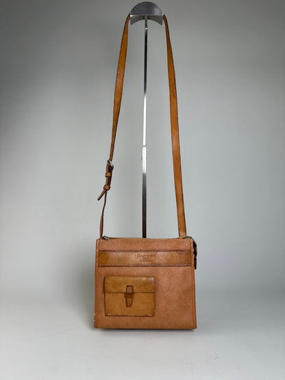 Vintage Courreges Leather Crossbody Bag Tan Light Brown Gold