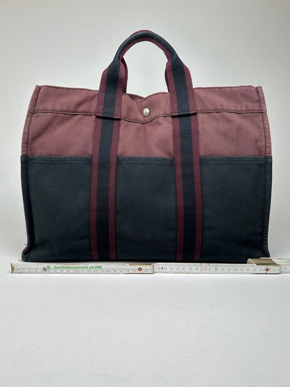 Vintage Hermes Canvas Shopper Purple Black