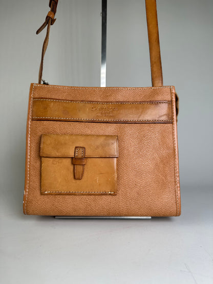 Vintage Courreges Leather Crossbody Bag Tan Light Brown Gold