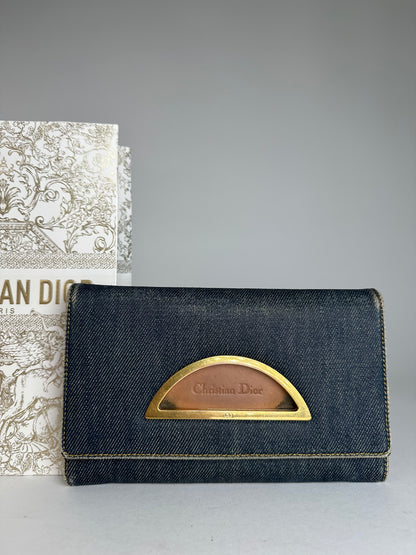 Vintage Dior Denim Flap Long Wallet Navy