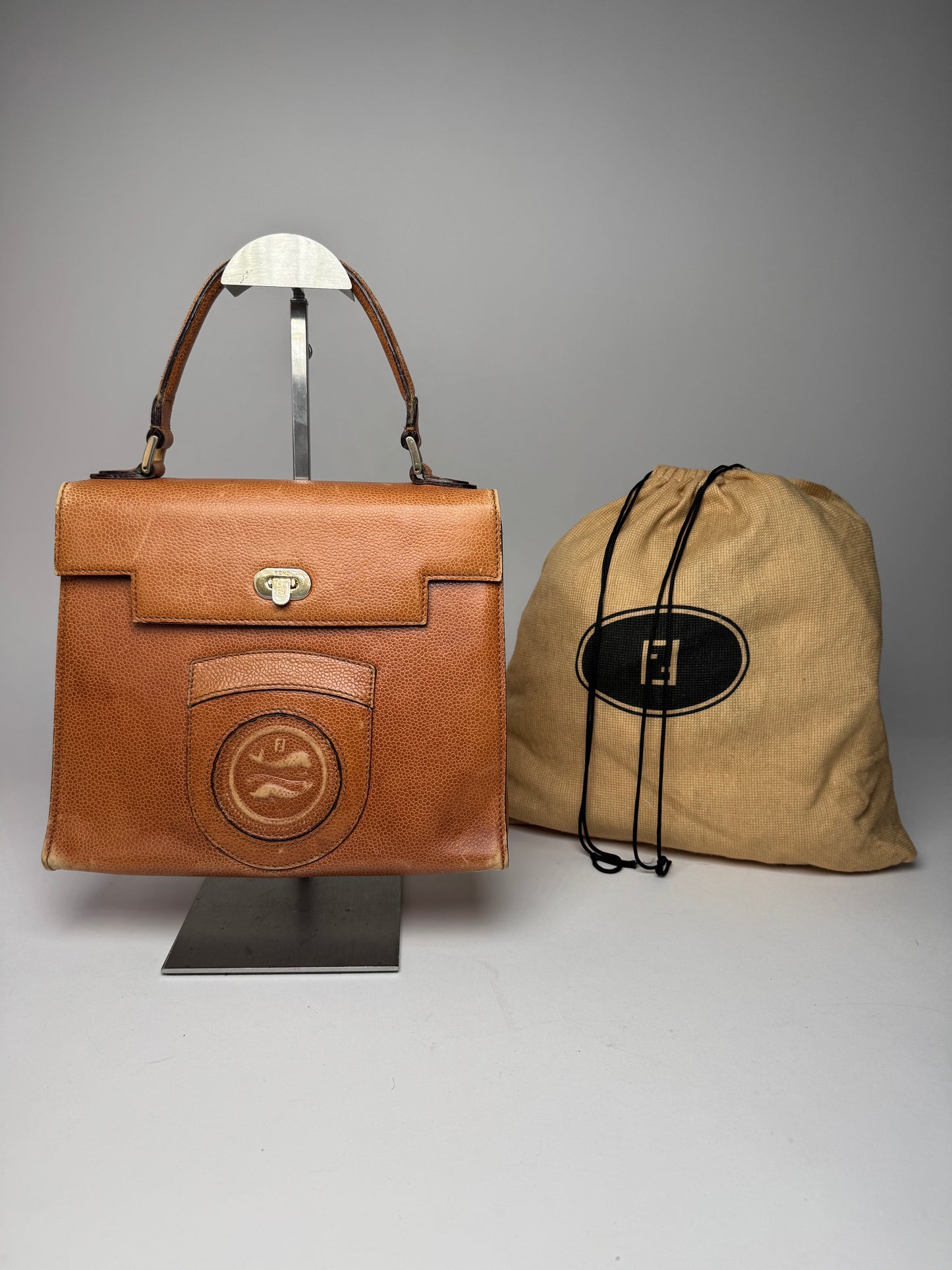 Vintage Fendi Roma Leather Handbag Brown