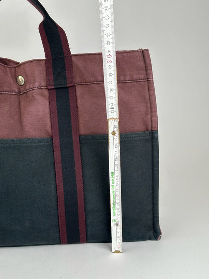 Vintage Hermes Canvas Shopper Purple Black