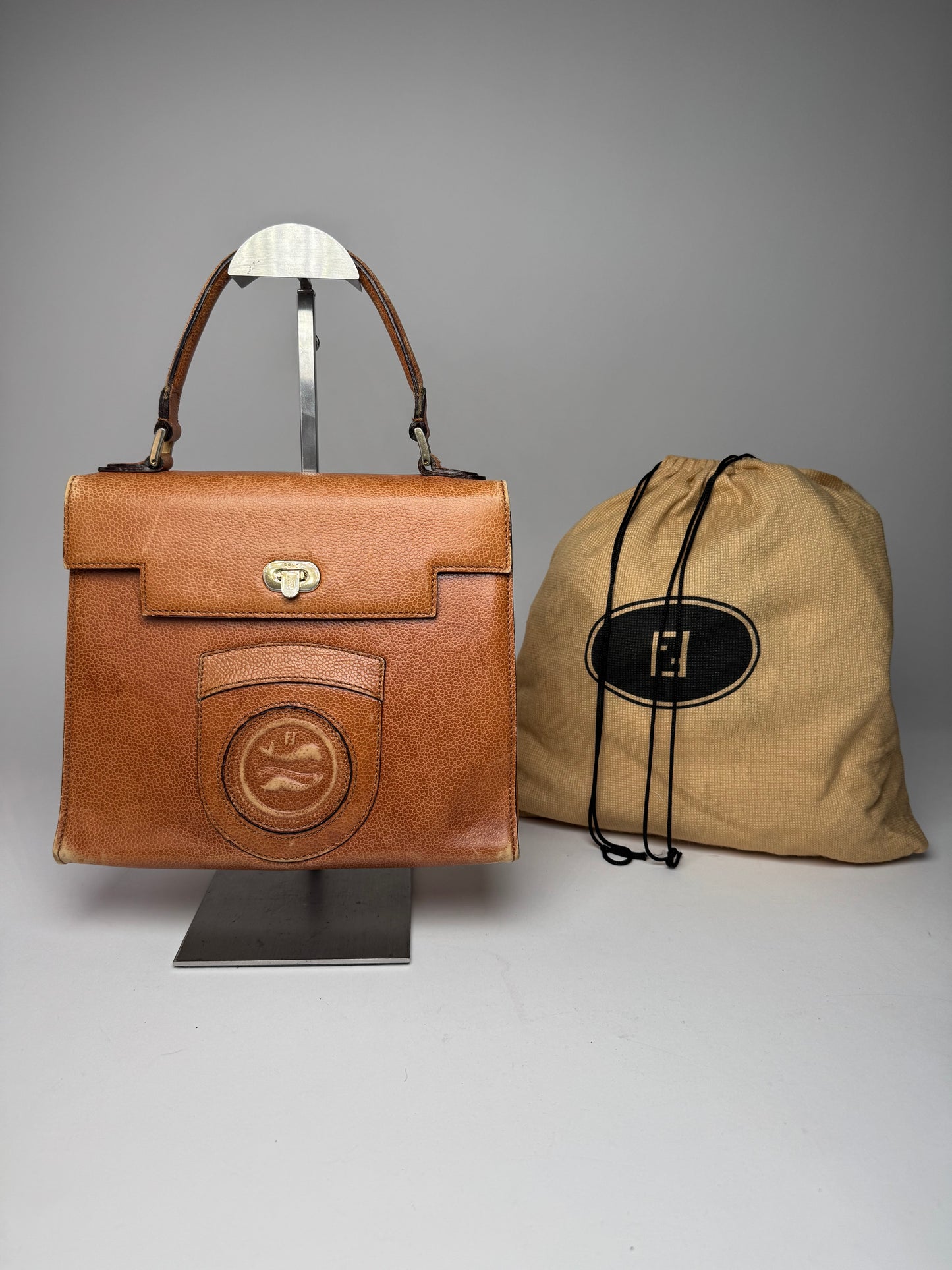 Vintage Fendi Roma Leather Handbag Brown