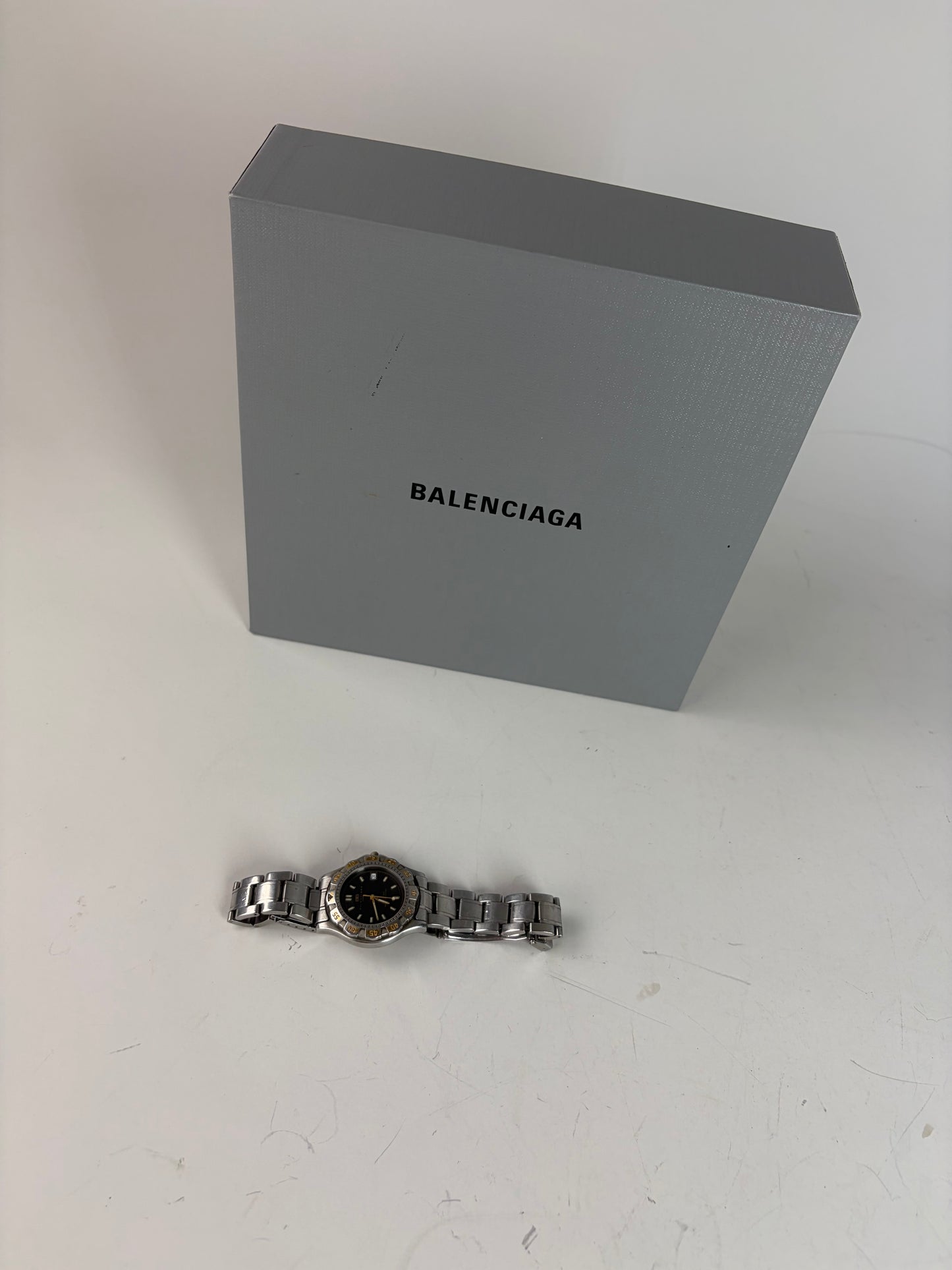 Vintage Balenciaga Stainless Steel Bracelet Watch Black Gold