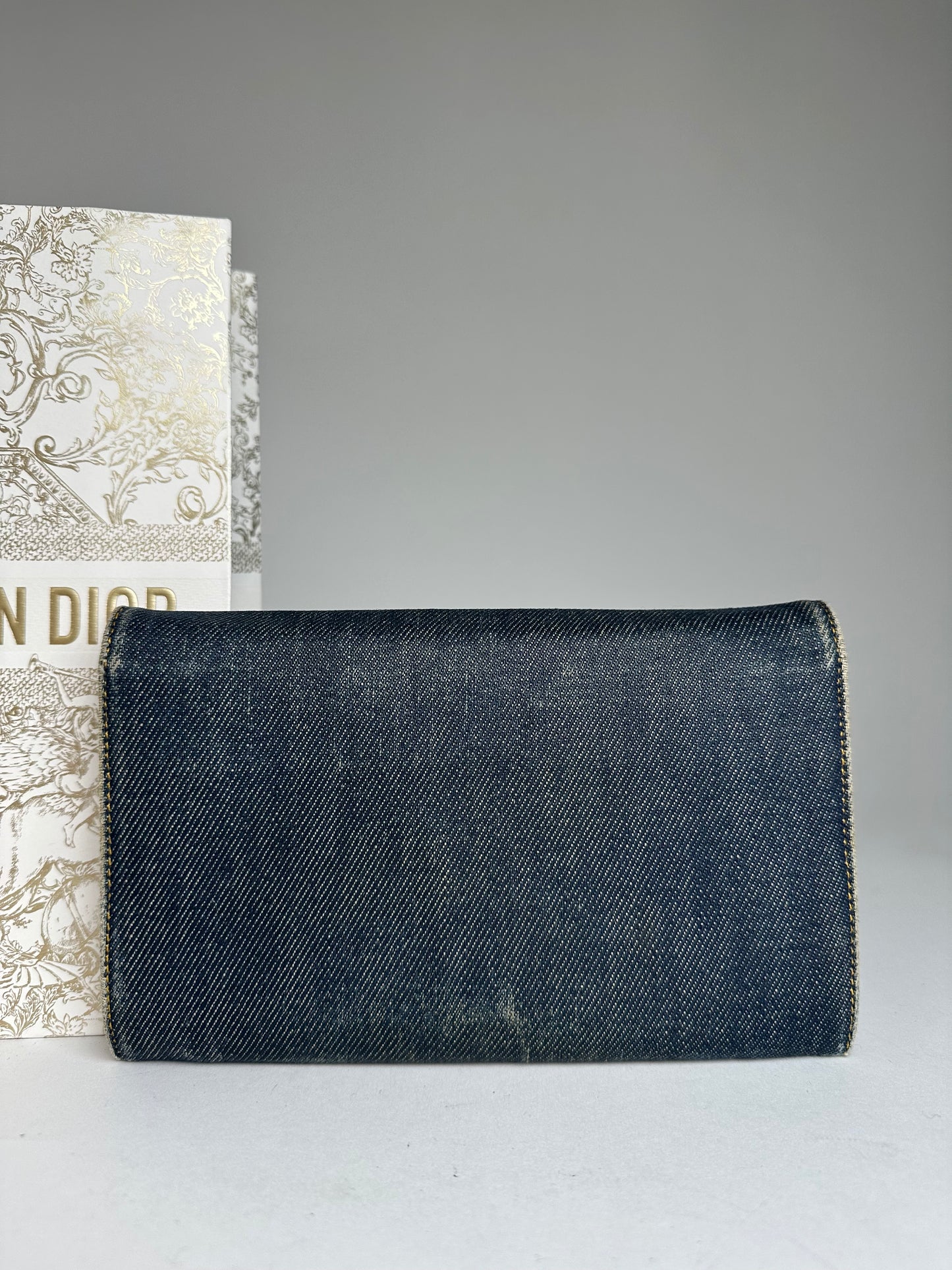 Vintage Dior Denim Flap Long Wallet Navy