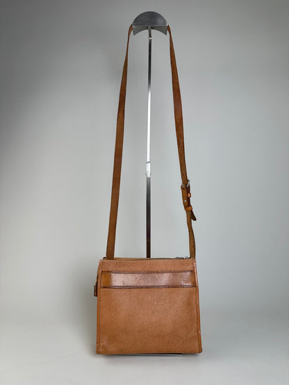Vintage Courreges Leather Crossbody Bag Tan Light Brown Gold