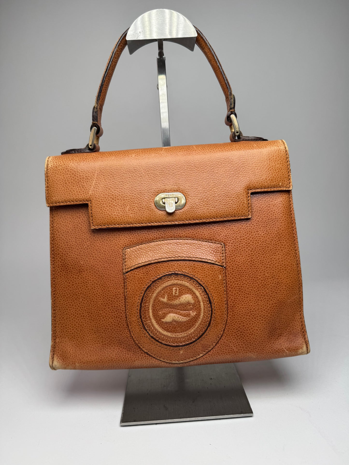 Vintage Fendi Roma Leather Handbag Brown
