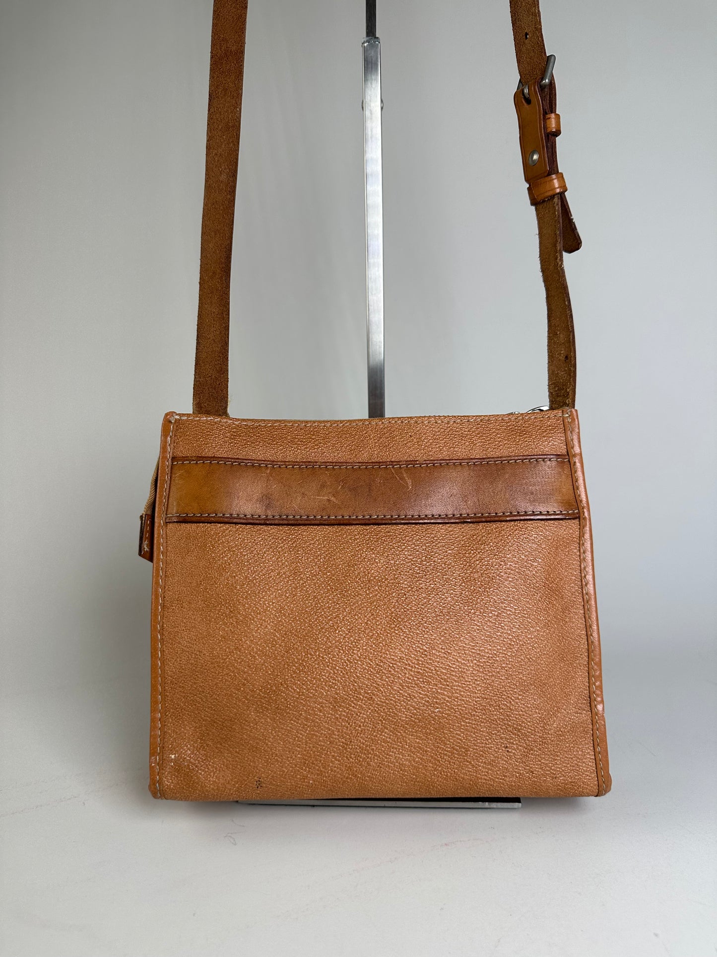 Vintage Courreges Leather Crossbody Bag Tan Light Brown Gold