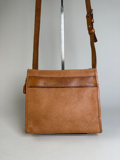 Vintage Courreges Leather Crossbody Bag Tan Light Brown Gold