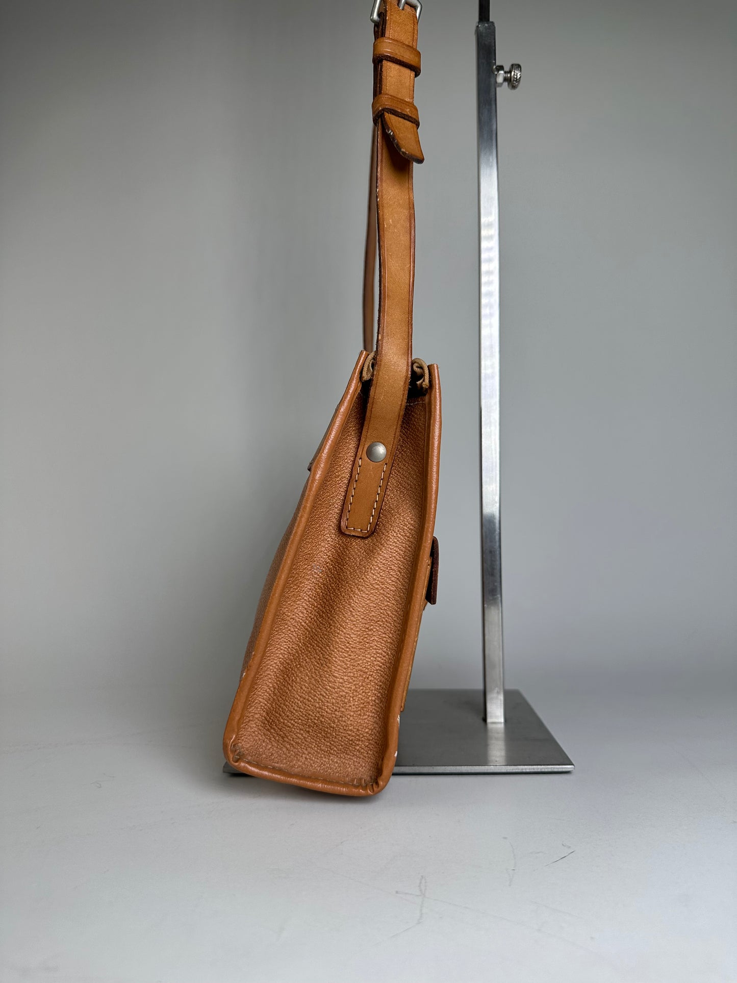 Vintage Courreges Leather Crossbody Bag Tan Light Brown Gold