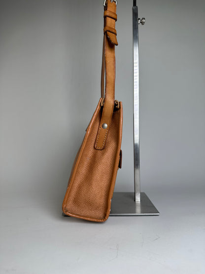 Vintage Courreges Leather Crossbody Bag Tan Light Brown Gold