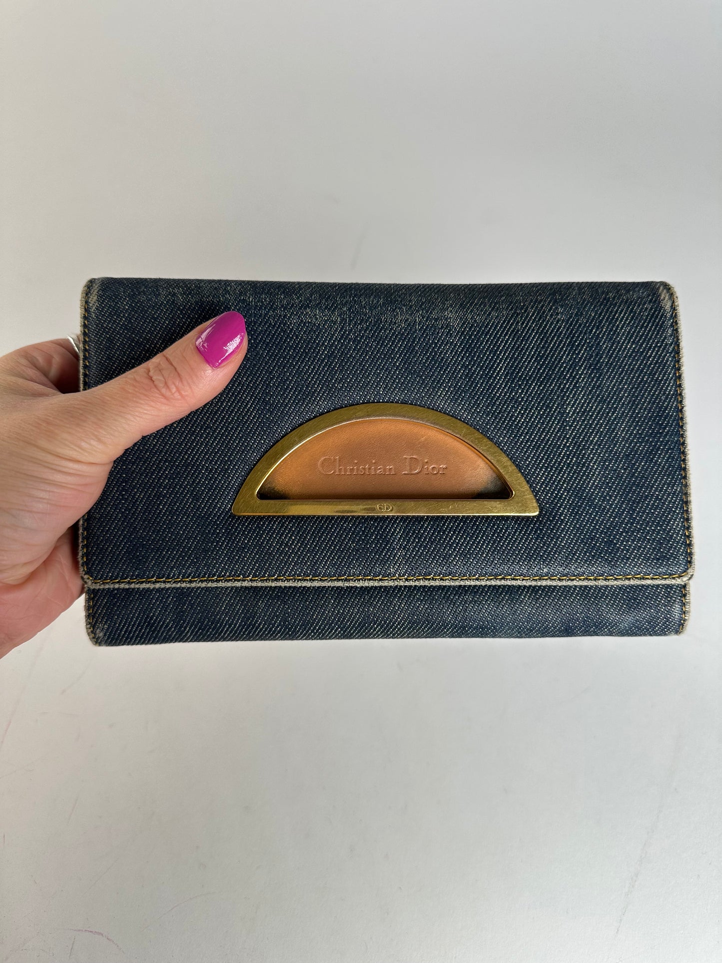 Vintage Dior Denim Flap Long Wallet Navy