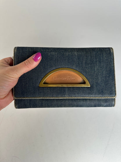 Vintage Dior Denim Flap Long Wallet Navy