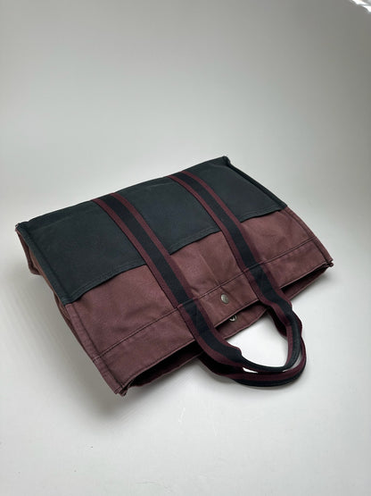 Vintage Hermes Canvas Shopper Purple Black