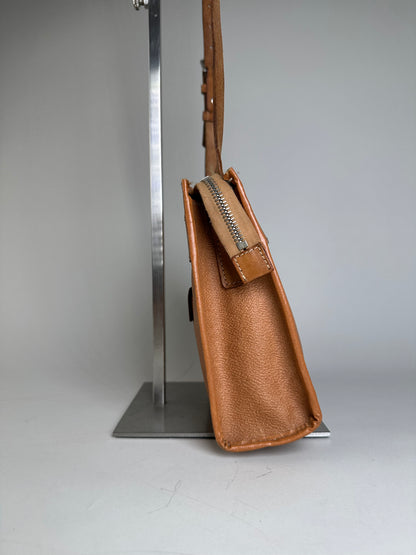 Vintage Courreges Leather Crossbody Bag Tan Light Brown Gold