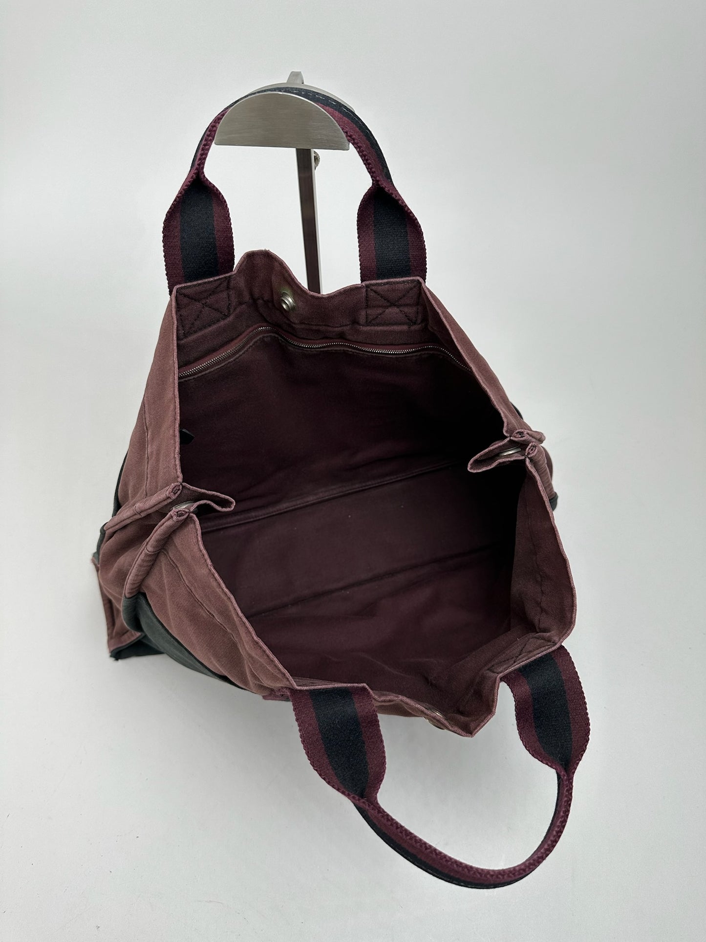 Vintage Hermes Canvas Shopper Purple Black