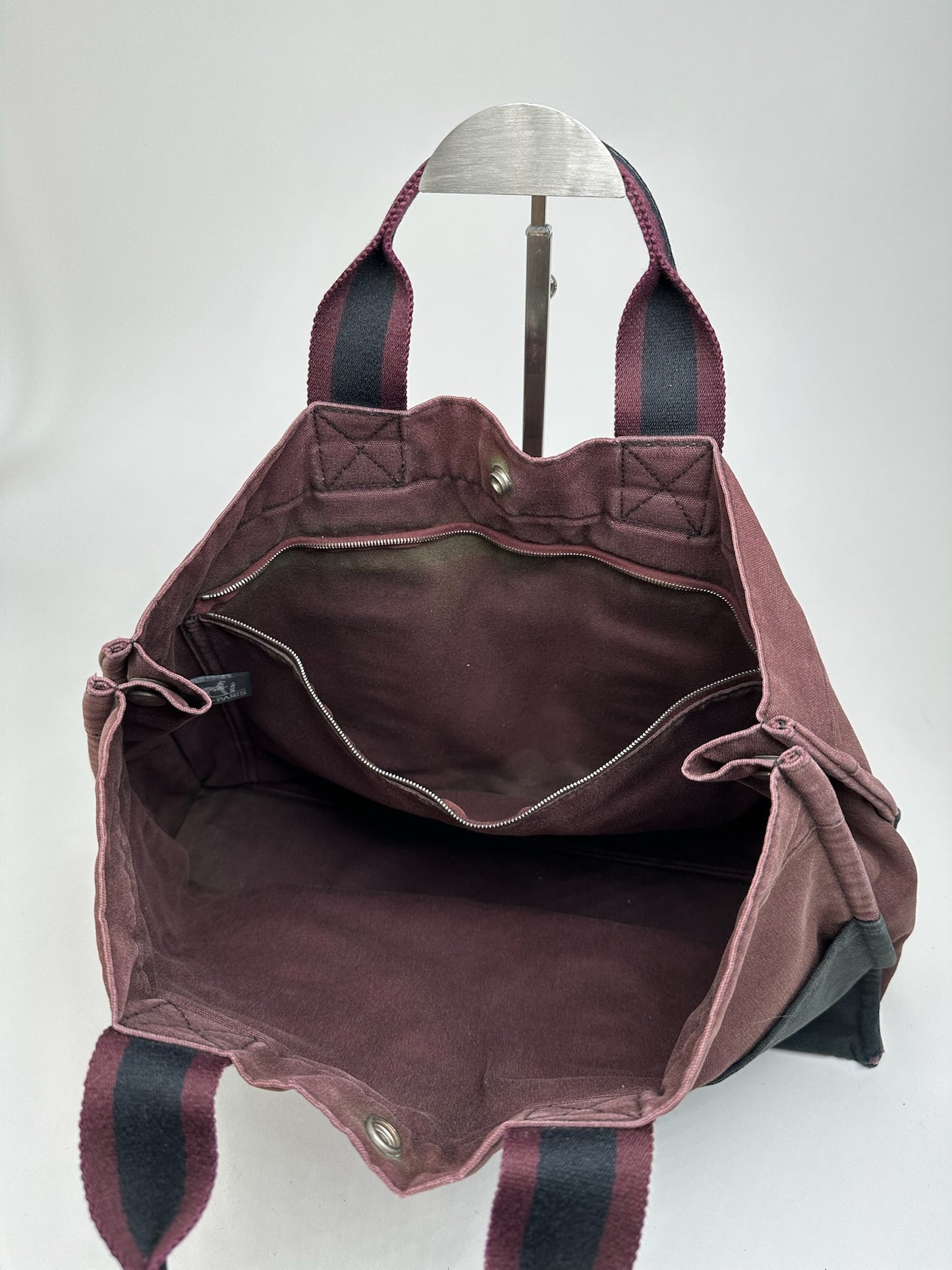 Vintage Hermes Canvas Shopper Purple Black