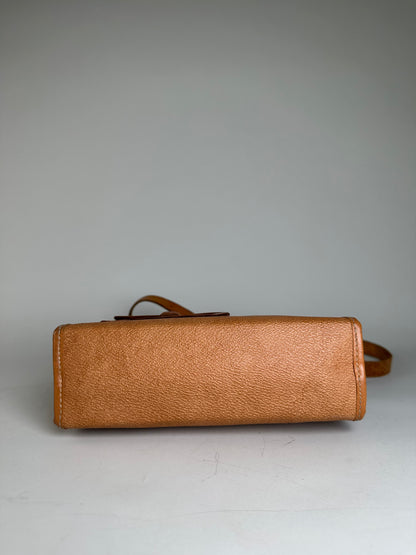 Vintage Courreges Leather Crossbody Bag Tan Light Brown Gold