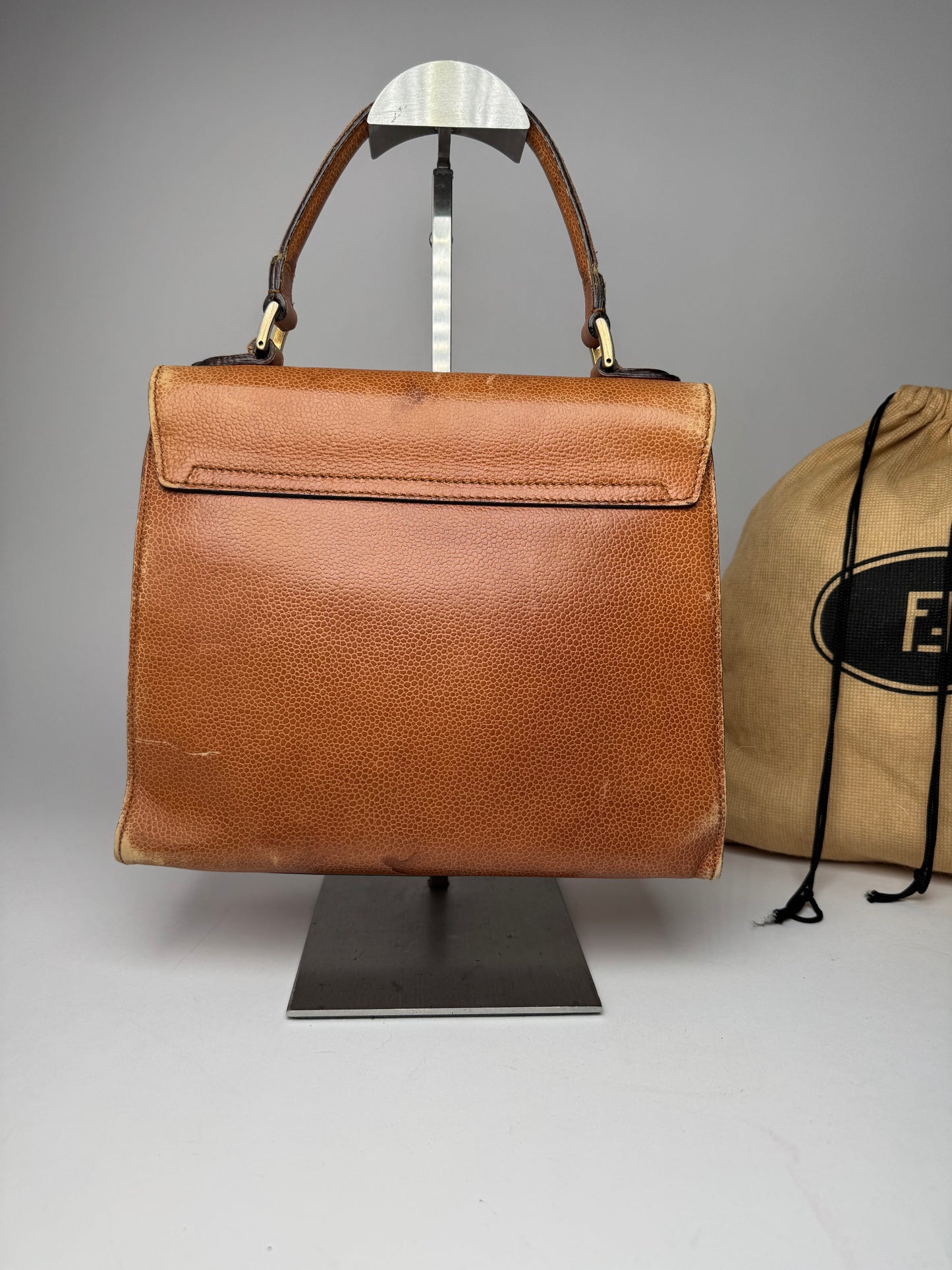 Vintage Fendi Roma Leather Handbag Brown