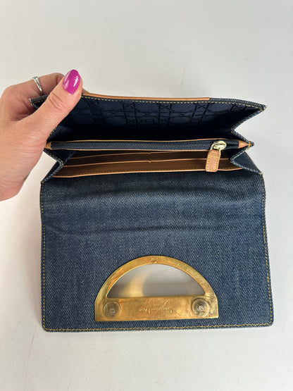 Vintage Dior Denim Flap Long Wallet Navy
