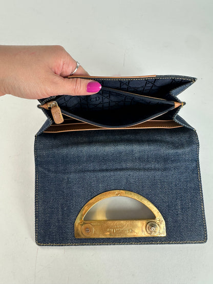 Vintage Dior Denim Flap Long Wallet Navy