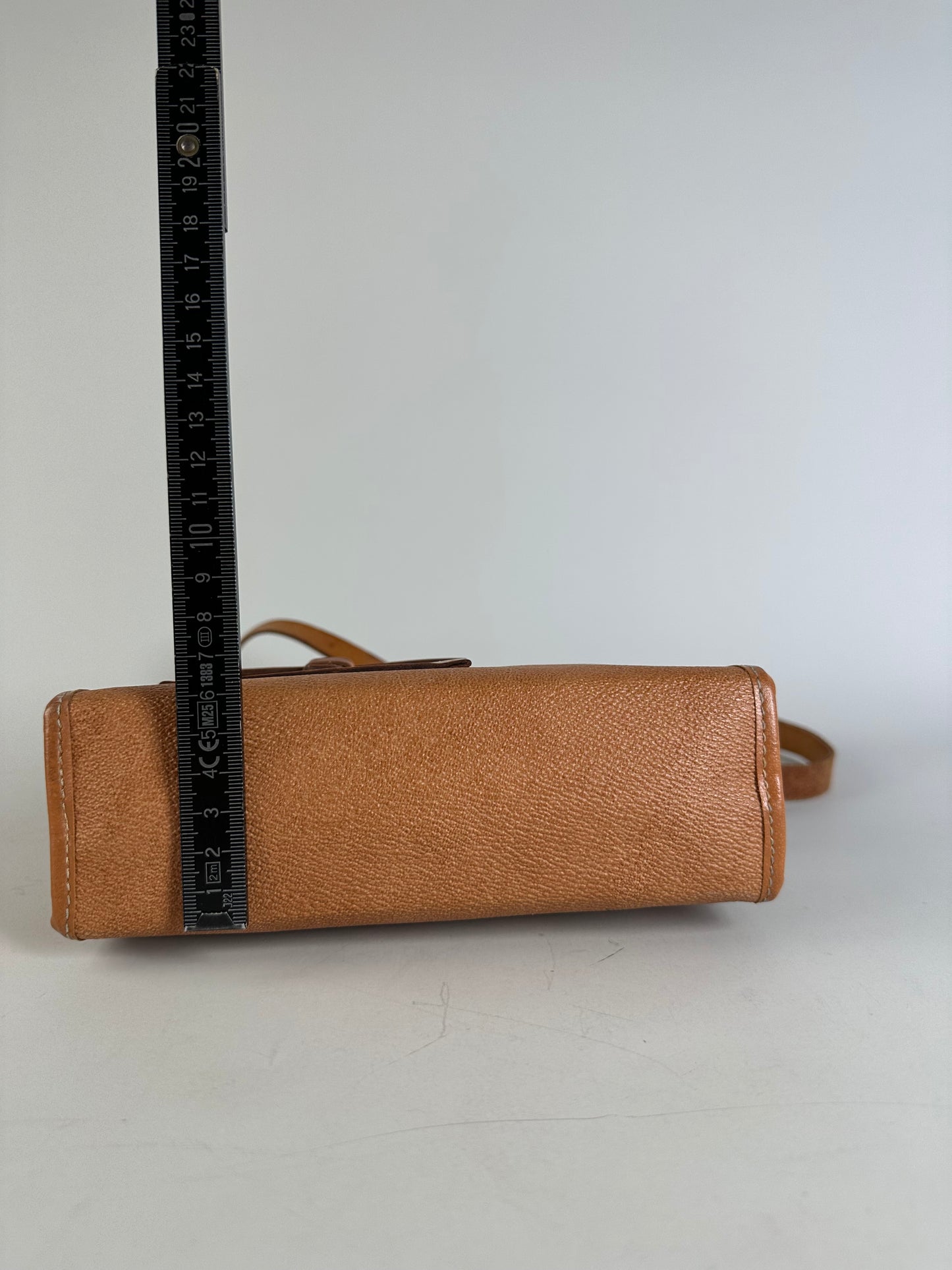 Vintage Courreges Leather Crossbody Bag Tan Light Brown Gold