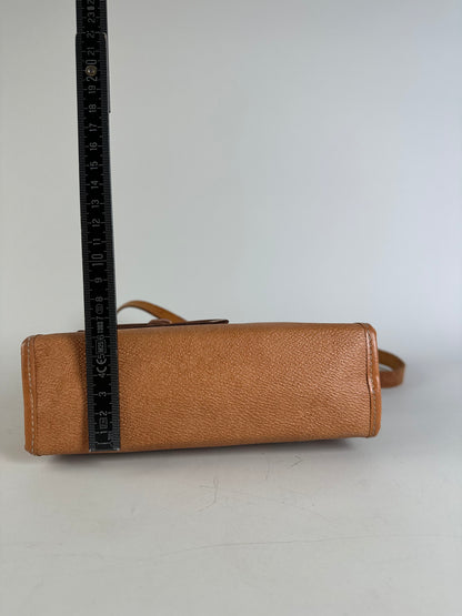 Vintage Courreges Leather Crossbody Bag Tan Light Brown Gold