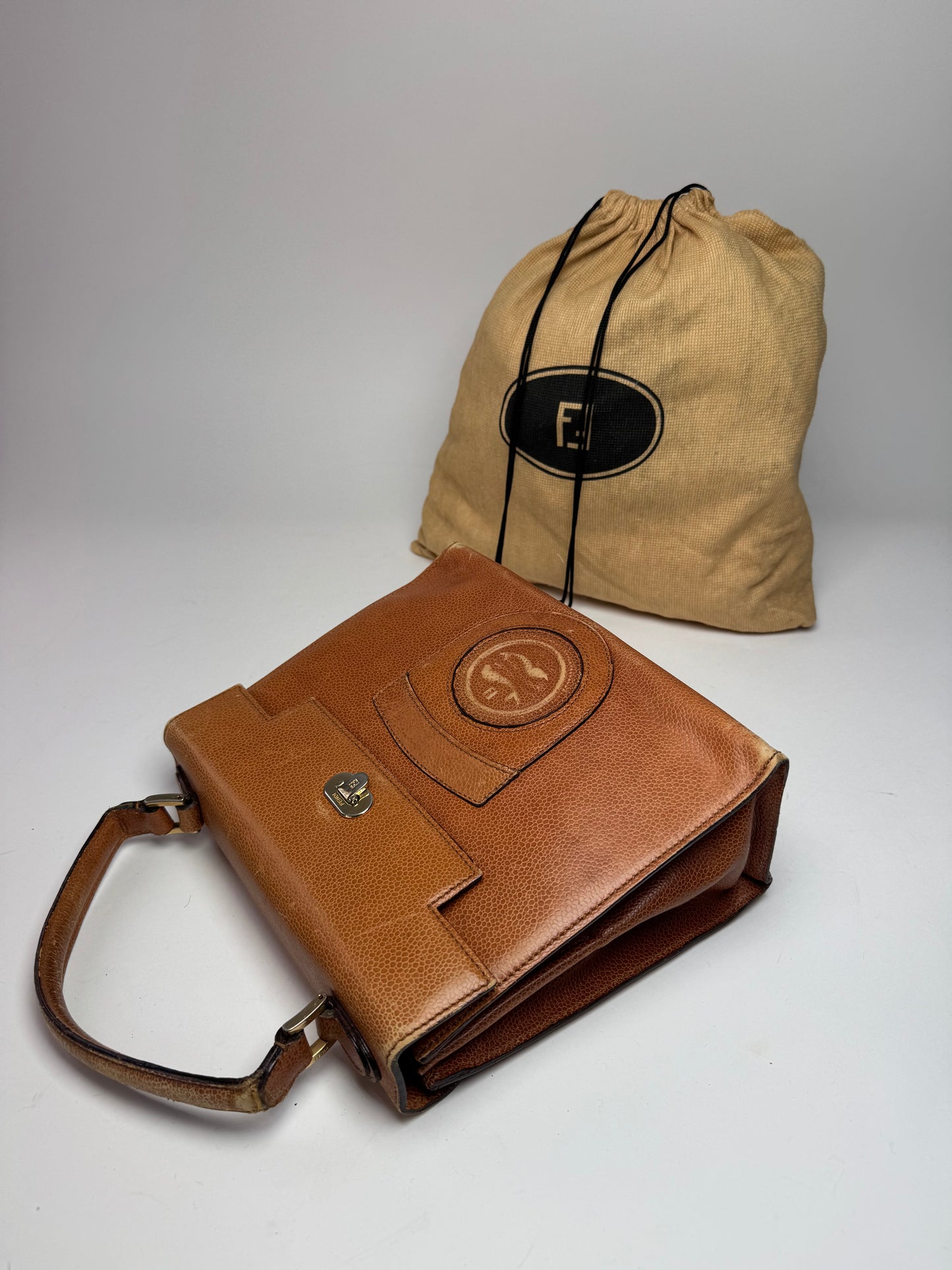 Vintage Fendi Roma Leather Handbag Brown