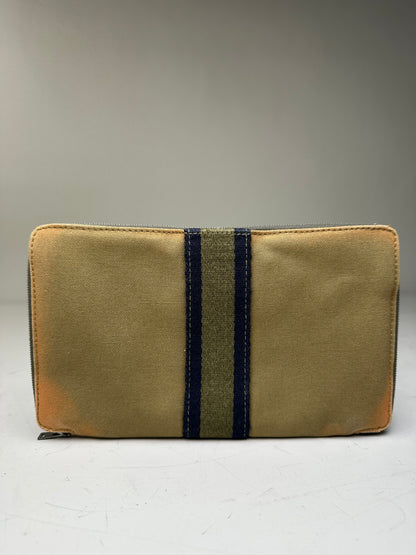 Vintage Hermes Canvas Zip Wallet Khaki Navy Silver