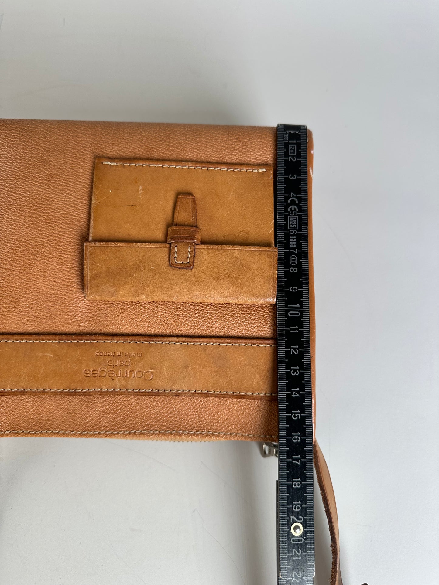 Vintage Courreges Leather Crossbody Bag Tan Light Brown Gold
