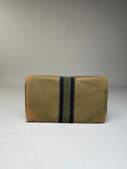 Vintage Hermes Canvas Zip Wallet Khaki Navy Silver