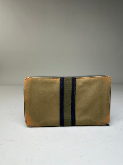 Vintage Hermes Canvas Zip Wallet Khaki Navy Silver