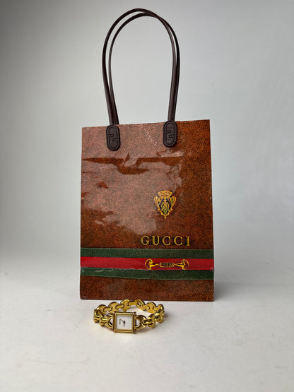 Vintage Gucci Gold Plated Bracelet Quartz Watch Gold White