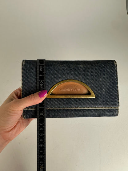 Vintage Dior Denim Flap Long Wallet Navy