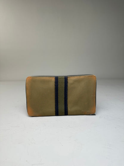 Vintage Hermes Canvas Zip Wallet Khaki Navy Silver