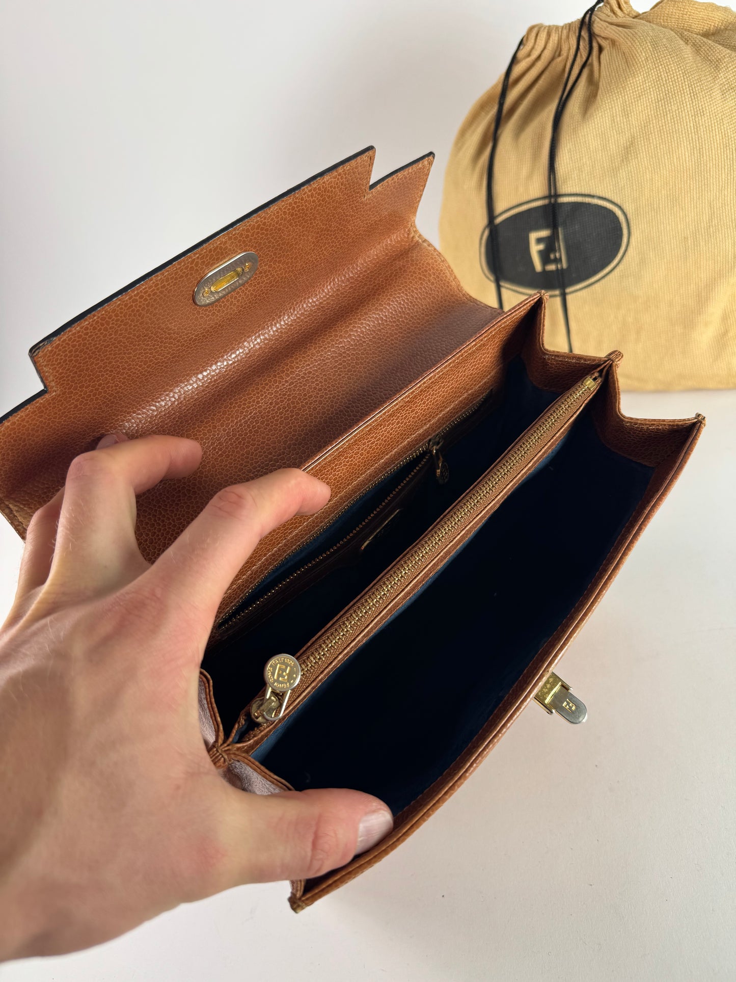 Vintage Fendi Roma Leather Handbag Brown